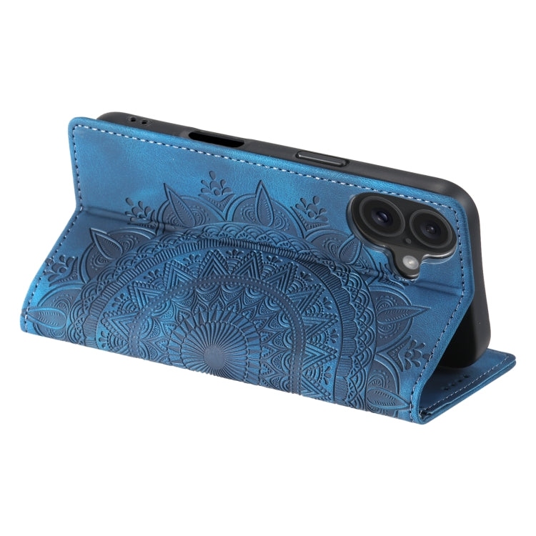 For iPhone 16 Plus Totem Embossed Magnetic Leather Phone Case(Blue) - iPhone 16 Plus Cases by PMC Jewellery | Online Shopping South Africa | PMC Jewellery | Buy Now Pay Later Mobicred