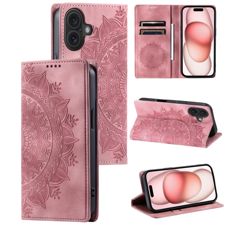 For iPhone 16 Totem Embossed Magnetic Leather Phone Case(Rose Gold) - free shipping - PMC TechLife - Order now!