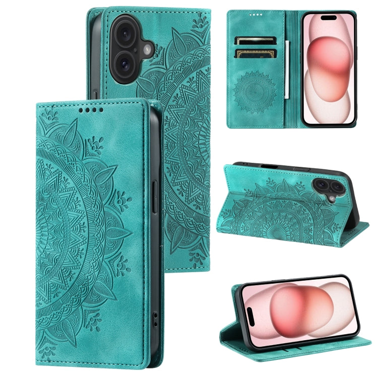 For iPhone 16 Totem Embossed Magnetic Leather Phone Case(Green) - iPhone 16 Cases by PMC Jewellery | Online Shopping South Africa | PMC Jewellery | Buy Now Pay Later Mobicred