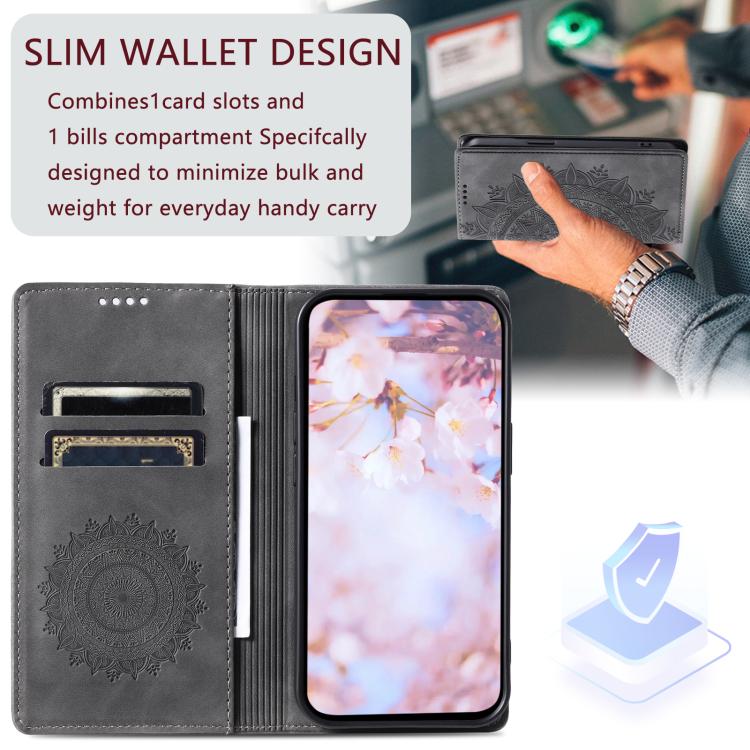 For iPhone 16e Totem Embossed Magnetic Leather Phone Case(Grey) - iPhone 16e Cases by PMC TechLife | Online Shopping South Africa | PMC TechLife | Buy Now Pay Later Mobicred