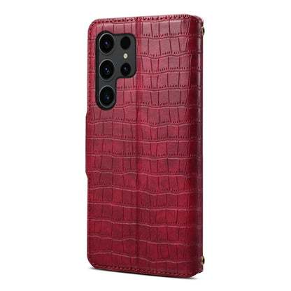 For Samsung Galaxy S24 5G Denior Crocodile Texture Oil Edge Leather Phone Case(Rose Red) - Galaxy S24 5G Cases by Denior | Online Shopping South Africa | PMC Jewellery | Buy Now Pay Later Mobicred