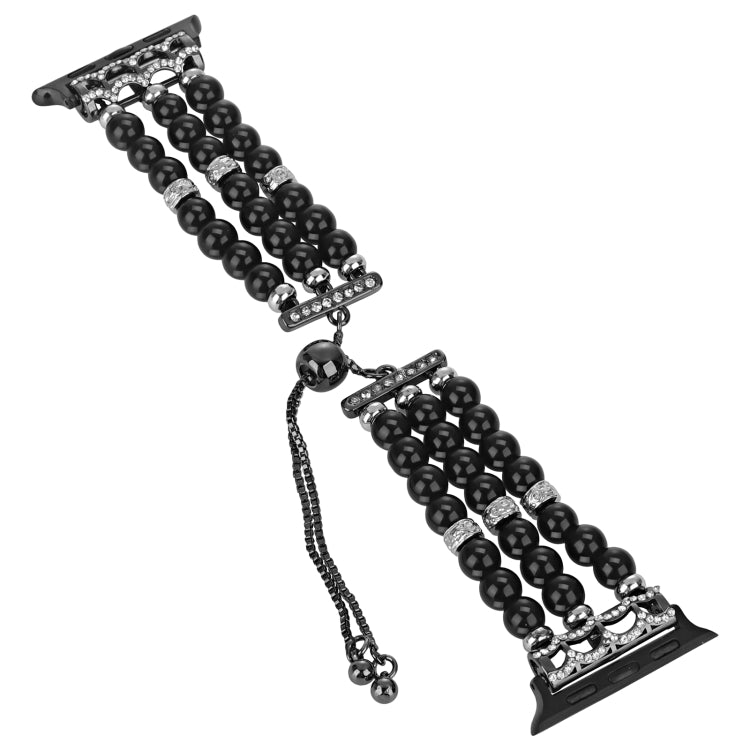 For Apple Watch Series 4 40mm Beaded Pearl Retractable Chain Watch Band(Black) - Watch Bands by PMC Jewellery | Online Shopping South Africa | PMC Jewellery