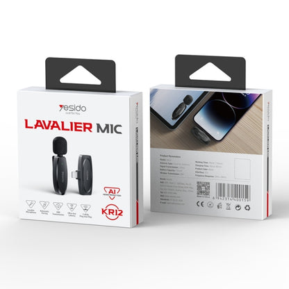 YESIDO KR12 Low-latency Wireless Lavalier Microphone with 8 Pin Receiver(Black) - Microphone by Yesido | Online Shopping South Africa | PMC Jewellery | Buy Now Pay Later Mobicred