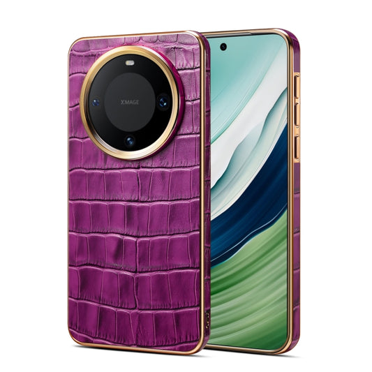 For Huawei Mate 60 Denior Crocodile Texture Genuine Leather Electroplating Phone Case(Purple) - Huawei Cases by Denior | Online Shopping South Africa | PMC Jewellery | Buy Now Pay Later Mobicred