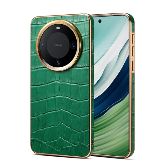 For Huawei Mate 60 Denior Crocodile Texture Genuine Leather Electroplating Phone Case(Green) - Huawei Cases by Denior | Online Shopping South Africa | PMC Jewellery | Buy Now Pay Later Mobicred