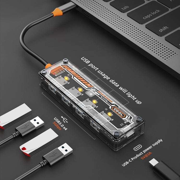 SW4U-C 5 in 1 Type-C to Type-C + 4 x USB3.0 HUB Docking Station(Grey) - USB HUB by PMC Jewellery | Online Shopping South Africa | PMC Jewellery | Buy Now Pay Later Mobicred