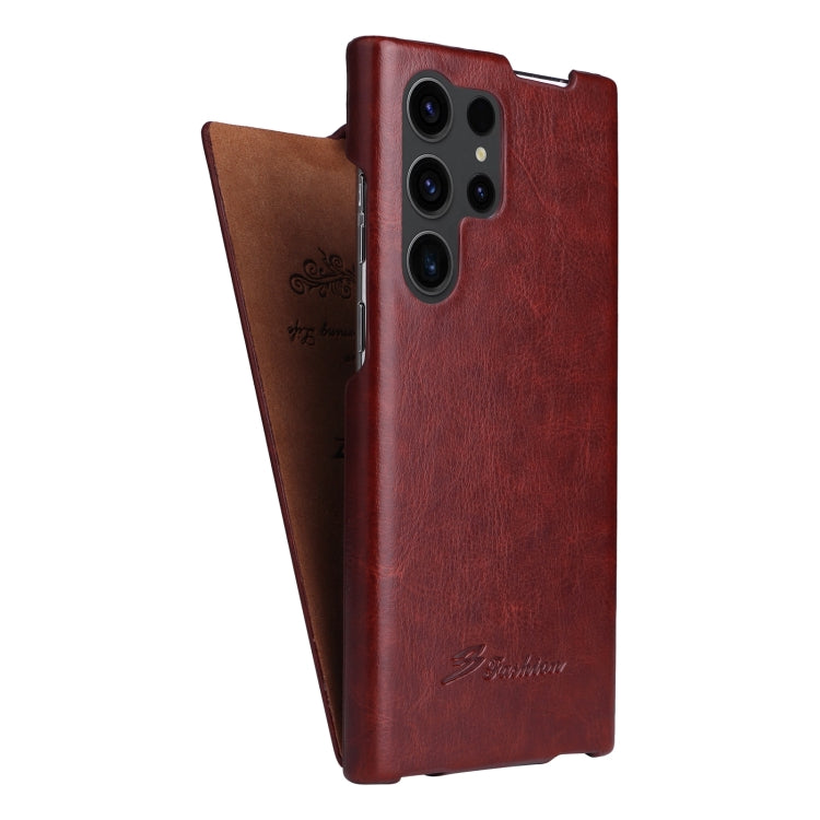 For Samsung Galaxy S24 Ultra 5G Fierre Shann 64 Texture Vertical Flip PU Leather Phone Case(Brown) - Galaxy S24 Ultra 5G Cases by FIERRE SHANN | Online Shopping South Africa | PMC Jewellery