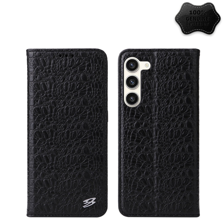 For Samsung Galaxy S24 5G Fierre Shann Crocodile Texture Magnetic Genuine Leather Phone Case(Black) - Galaxy S24 5G Cases by FIERRE SHANN | Online Shopping South Africa | PMC Jewellery | Buy Now Pay Later Mobicred