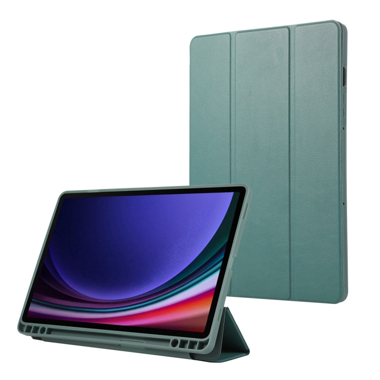 For Samsung Galaxy Tab S9 FE 3-Fold Pure Color TPU Leather Tablet Case with Pen Slot(Dark Green) - Galaxy Tab S9 FE by PMC Jewellery | Online Shopping South Africa | PMC Jewellery