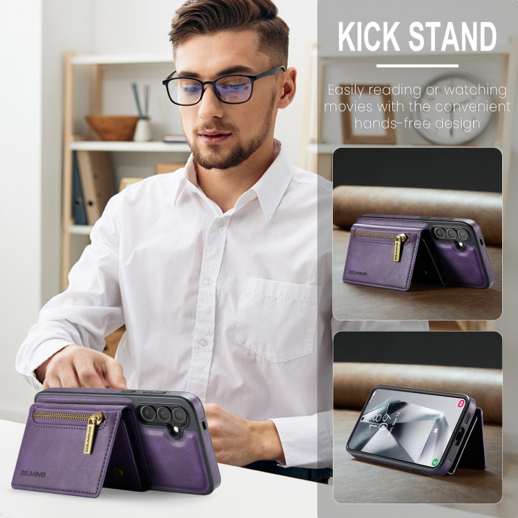 For Samsung Galaxy S24+ 5G DG.MING M5 Series Zip RFID Multi Card Detachable Leather Phone Case(Purple) - Galaxy S24+ 5G Cases by DG.MING | Online Shopping South Africa | PMC Jewellery | Buy Now Pay Later Mobicred