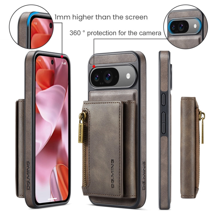 For Google Pixel 9 / 9 Pro DG.MING M5 Series Zip RFID Multi Card Detachable Leather Phone Case(Coffee) - Google Cases by DG.MING | Online Shopping South Africa | PMC Jewellery | Buy Now Pay Later Mobicred