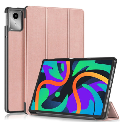 For Lenovo Tab M11/ Xiaoxin Pad 11 2024 Custer Pure Color 3-folding Leather Smart Tablet Case(Rose Gold) - Lenovo by PMC Jewellery | Online Shopping South Africa | PMC Jewellery | Buy Now Pay Later Mobicred