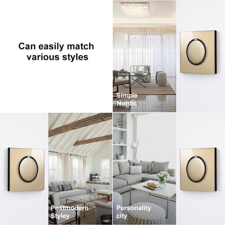 86mm Round LED Tempered Glass Switch Panel, Gold Round Glass, Style:Four Open Dual Control -  by PMC Jewellery | Online Shopping South Africa | PMC Jewellery | Buy Now Pay Later Mobicred