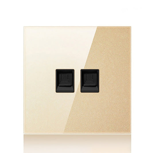 86mm Round LED Tempered Glass Switch Panel, Gold Round Glass, Style:Dual Computer Socket - Switch by PMC Jewellery | Online Shopping South Africa | PMC Jewellery | Buy Now Pay Later Mobicred