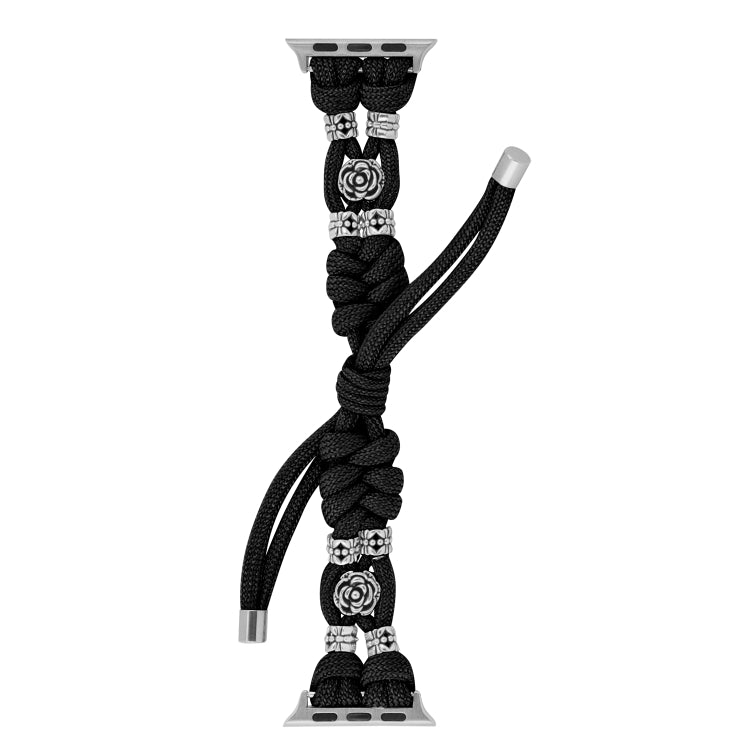 For Apple Watch Ultra 2 49mm Chrysanthemum Beads Paracord Braided Watch Band(Black) - Watch Bands by PMC Jewellery | Online Shopping South Africa | PMC Jewellery | Buy Now Pay Later Mobicred