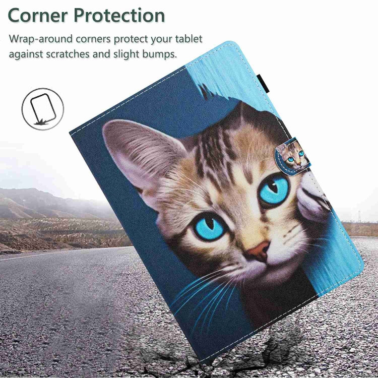 For 10 inch Painted Pattern Stitching Leather Tablet Case(Blue Cat) - 10 - 11 inch by PMC TechLife | Online Shopping South Africa | PMC TechLife | Buy Now Pay Later Mobicred