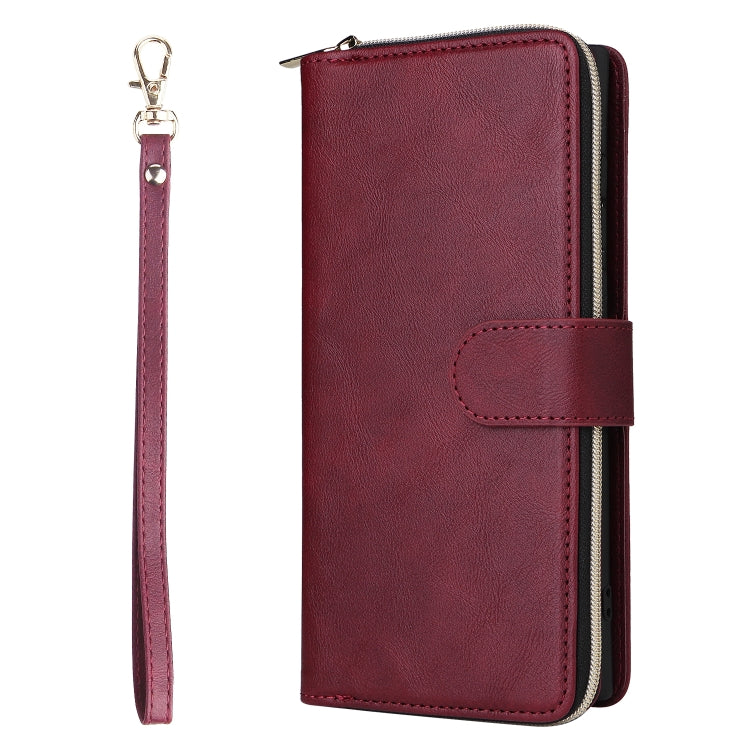 For Samsung Galaxy S24 Ultra 5G 9-Card Slots Zipper Wallet Bag Leather Phone Case(Wine Red) - Galaxy S24 Ultra 5G Cases by PMC Jewellery | Online Shopping South Africa | PMC Jewellery | Buy Now Pay Later Mobicred