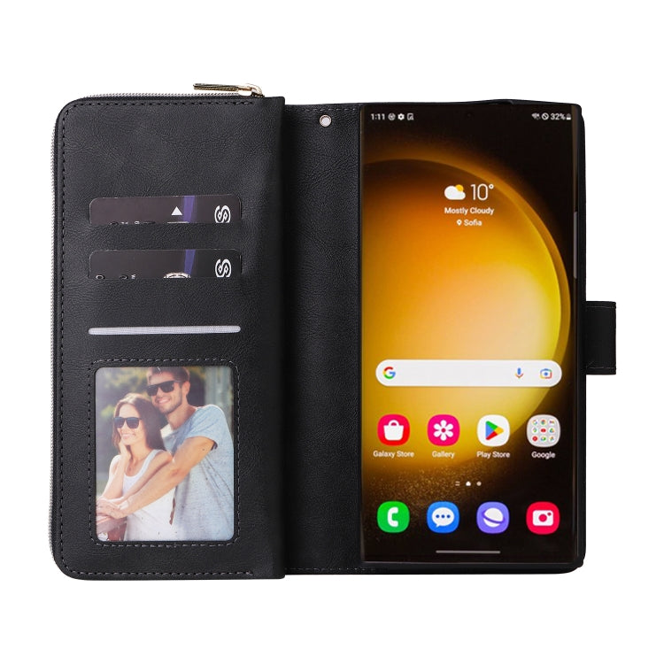 For Samsung Galaxy S24 Ultra 5G 9-Card Slots Zipper Wallet Bag Leather Phone Case(Black) - Galaxy S24 Ultra 5G Cases by PMC Jewellery | Online Shopping South Africa | PMC Jewellery | Buy Now Pay Later Mobicred