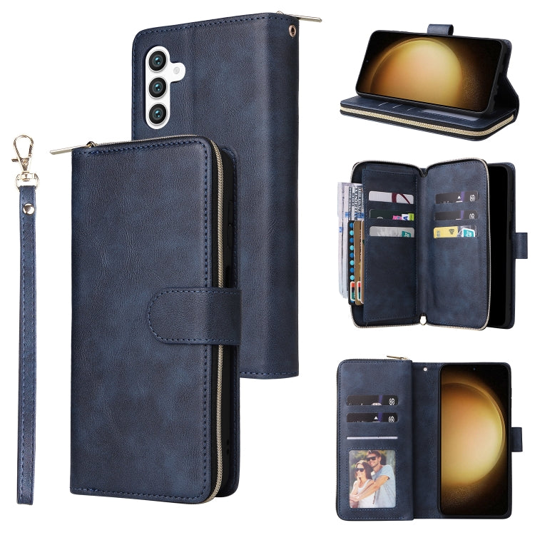 For Samsung Galaxy S24+ 5G 9-Card Slots Zipper Wallet Bag Leather Phone Case(Blue) - Galaxy S24+ 5G Cases by PMC Jewellery | Online Shopping South Africa | PMC Jewellery | Buy Now Pay Later Mobicred