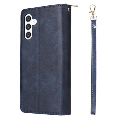 For Samsung Galaxy S24+ 5G 9-Card Slots Zipper Wallet Bag Leather Phone Case(Blue) - Galaxy S24+ 5G Cases by PMC Jewellery | Online Shopping South Africa | PMC Jewellery | Buy Now Pay Later Mobicred