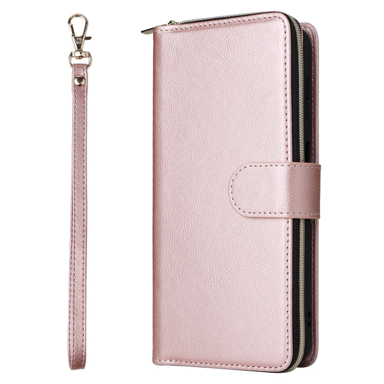 For Samsung Galaxy S24+ 5G 9-Card Slots Zipper Wallet Bag Leather Phone Case(Rose Gold) - Galaxy S24+ 5G Cases by PMC Jewellery | Online Shopping South Africa | PMC Jewellery | Buy Now Pay Later Mobicred