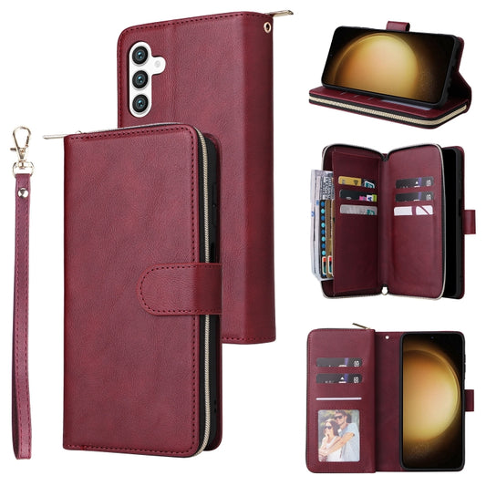 For Samsung Galaxy S24+ 5G 9-Card Slots Zipper Wallet Bag Leather Phone Case(Wine Red) - Galaxy S24+ 5G Cases by PMC Jewellery | Online Shopping South Africa | PMC Jewellery | Buy Now Pay Later Mobicred