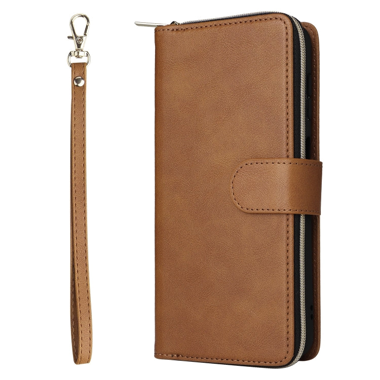 For Samsung Galaxy S24+ 5G 9-Card Slots Zipper Wallet Bag Leather Phone Case(Brown) - Galaxy S24+ 5G Cases by PMC Jewellery | Online Shopping South Africa | PMC Jewellery | Buy Now Pay Later Mobicred