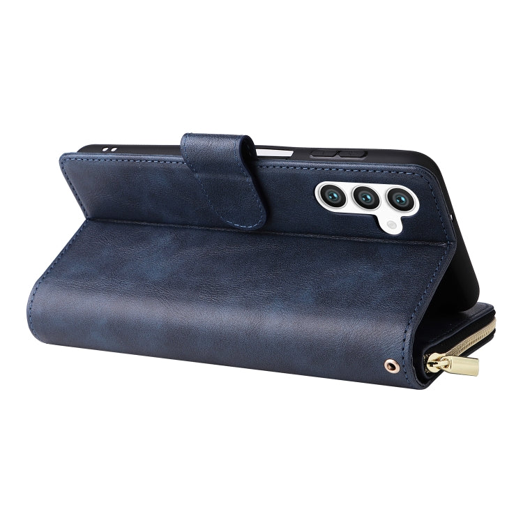 For Samsung Galaxy S24 5G 9-Card Slots Zipper Wallet Bag Leather Phone Case(Blue) - Galaxy S24 5G Cases by PMC Jewellery | Online Shopping South Africa | PMC Jewellery | Buy Now Pay Later Mobicred