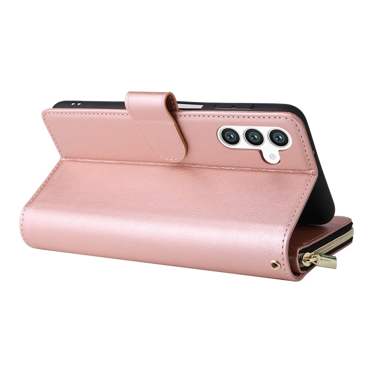 For Samsung Galaxy S24 5G 9-Card Slots Zipper Wallet Bag Leather Phone Case(Rose Gold) - Galaxy S24 5G Cases by PMC Jewellery | Online Shopping South Africa | PMC Jewellery | Buy Now Pay Later Mobicred