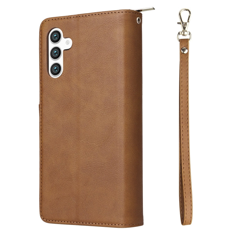 For Samsung Galaxy S24 5G 9-Card Slots Zipper Wallet Bag Leather Phone Case(Brown) - Galaxy S24 5G Cases by PMC Jewellery | Online Shopping South Africa | PMC Jewellery | Buy Now Pay Later Mobicred