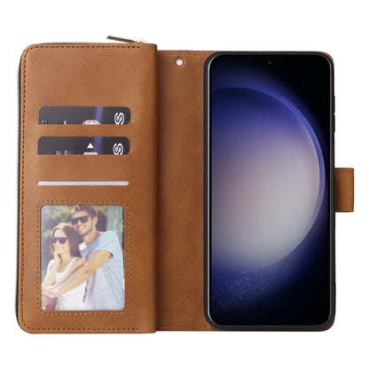 For Samsung Galaxy S24 5G 9-Card Slots Zipper Wallet Bag Leather Phone Case(Brown) - Galaxy S24 5G Cases by PMC Jewellery | Online Shopping South Africa | PMC Jewellery | Buy Now Pay Later Mobicred