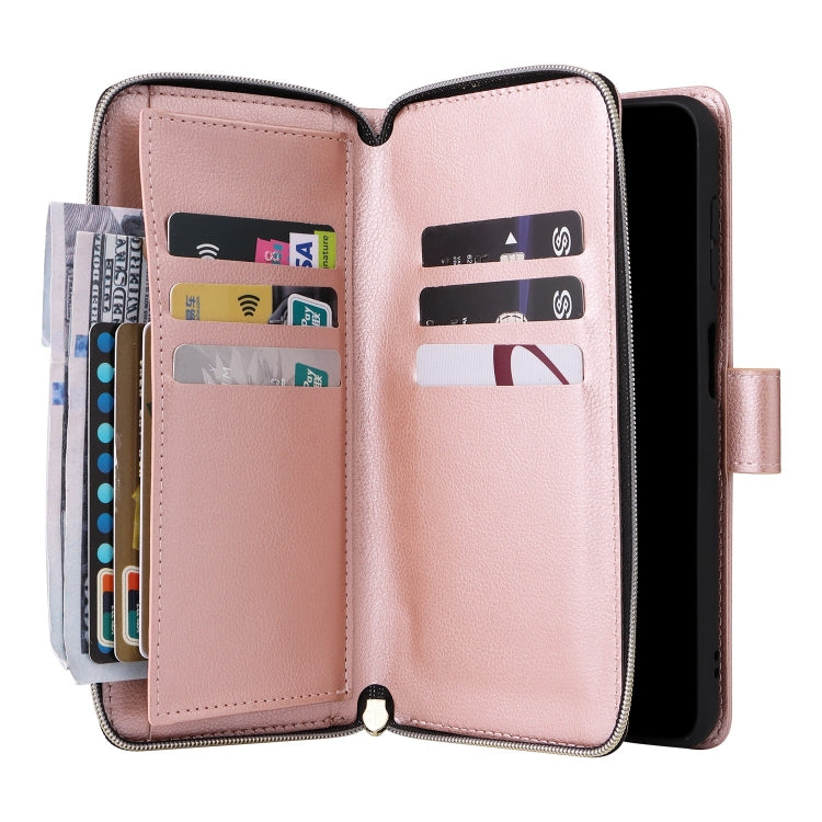 For Samsung Galaxy S24 FE 5G 9-Card Slots Zipper Wallet Bag Leather Phone Case(Rose Gold) - Galaxy S24 FE 5G Cases by PMC Jewellery | Online Shopping South Africa | PMC Jewellery | Buy Now Pay Later Mobicred