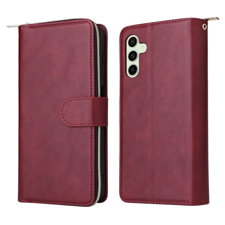 For Samsung Galaxy S24 FE 5G 9-Card Slots Zipper Wallet Bag Leather Phone Case(Wine Red) - Galaxy S24 FE 5G Cases by PMC Jewellery | Online Shopping South Africa | PMC Jewellery | Buy Now Pay Later Mobicred