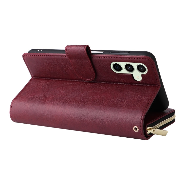 For Samsung Galaxy S24 FE 5G 9-Card Slots Zipper Wallet Bag Leather Phone Case(Wine Red) - Galaxy S24 FE 5G Cases by PMC Jewellery | Online Shopping South Africa | PMC Jewellery | Buy Now Pay Later Mobicred