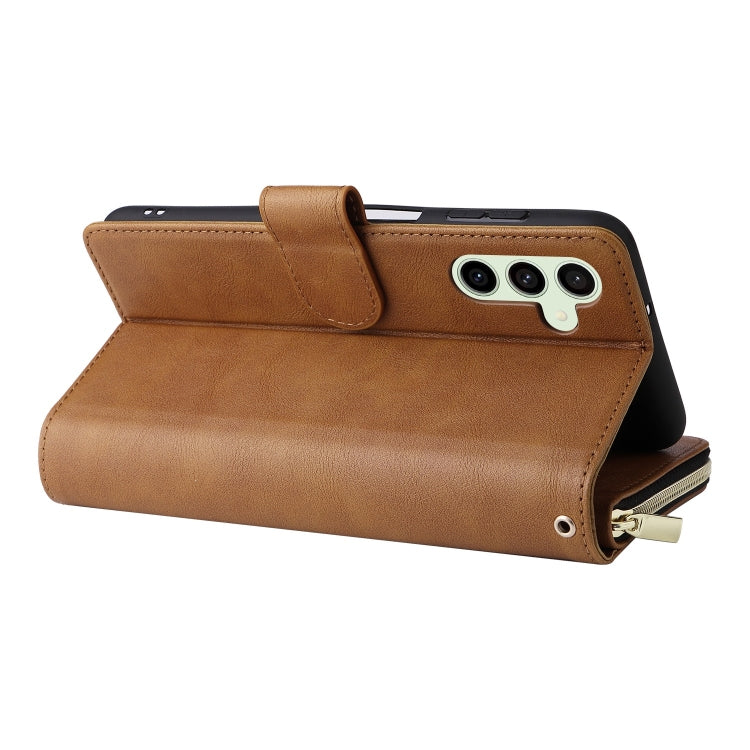 For Samsung Galaxy S24 FE 5G 9-Card Slots Zipper Wallet Bag Leather Phone Case(Brown) - Galaxy S24 FE 5G Cases by PMC Jewellery | Online Shopping South Africa | PMC Jewellery | Buy Now Pay Later Mobicred