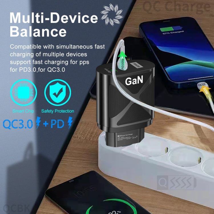 65W Gallium Nitride GaN389 USB + Type-C Fast Charging Charger, Plug Type:EU Plug(Black) - USB Charger by PMC Jewellery | Online Shopping South Africa | PMC Jewellery | Buy Now Pay Later Mobicred