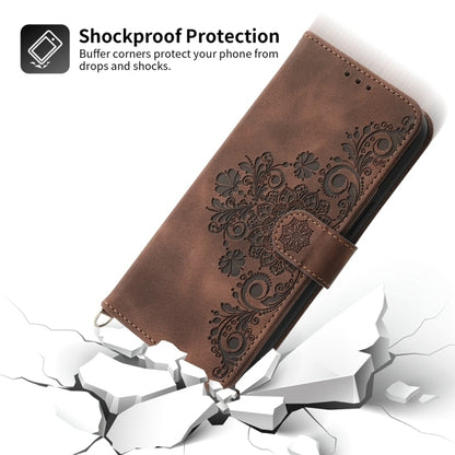 For Google Pixel 9 Pro Skin-feel Flowers Embossed Wallet Leather Phone Case(Brown) - Google Cases by PMC Jewellery | Online Shopping South Africa | PMC Jewellery | Buy Now Pay Later Mobicred