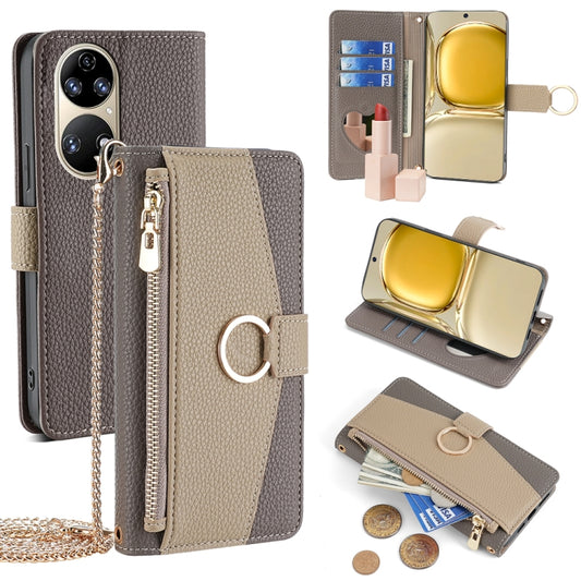 For Huawei P50 Crossbody Litchi Texture Leather Phone Case(Grey) - Huawei Cases by PMC Jewellery | Online Shopping South Africa | PMC Jewellery | Buy Now Pay Later Mobicred