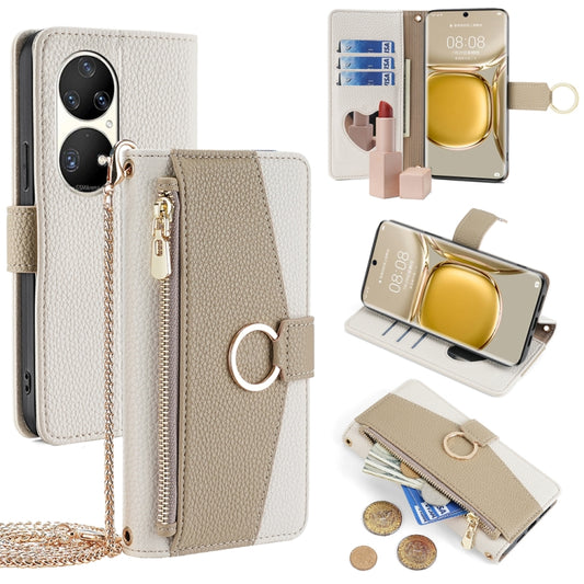 For Huawei P50 Pro Crossbody Litchi Texture Leather Phone Case(White) - Huawei Cases by PMC Jewellery | Online Shopping South Africa | PMC Jewellery | Buy Now Pay Later Mobicred