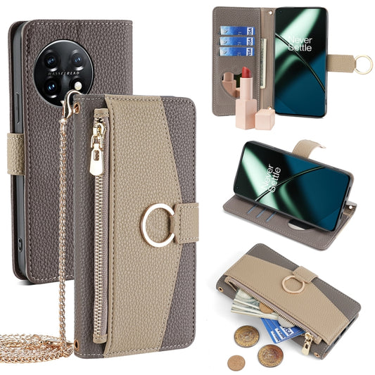 For OnePlus 11 Crossbody Litchi Texture Leather Phone Case(Grey) - OnePlus Cases by PMC Jewellery | Online Shopping South Africa | PMC Jewellery | Buy Now Pay Later Mobicred