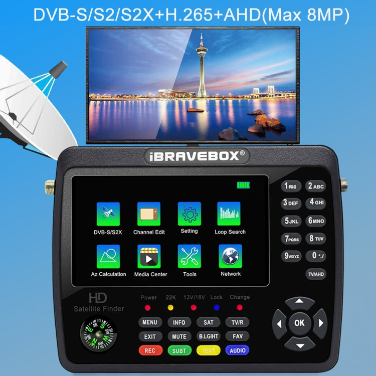 iBRAVEBOX V10 Finder Max+ 4.3 inch Display Digital Satellite Meter Signal Finder, Support DVB-S/S2/S2X AHD, Plug Type:EU Plug(Black) - Satellite Finder by PMC Jewellery | Online Shopping South Africa | PMC Jewellery | Buy Now Pay Later Mobicred