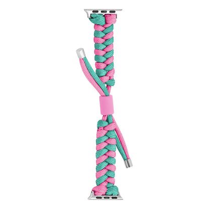 For Apple Watch Ultra 2 49mm Paracord Fishtail Braided Silicone Bead Watch Band(Rose Red Green) - Watch Bands by PMC Jewellery | Online Shopping South Africa | PMC Jewellery | Buy Now Pay Later Mobicred