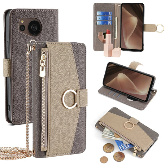 For Sharp Aquos Sense7 Plus Crossbody Litchi Texture Leather Phone Case(Grey) - More Brand by PMC Jewellery | Online Shopping South Africa | PMC Jewellery | Buy Now Pay Later Mobicred