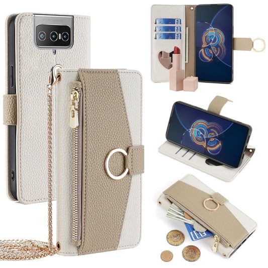 For Asus Zenfone 8 Flip ZS672KS Crossbody Litchi Texture Leather Phone Case(White) - ASUS Cases by PMC Jewellery | Online Shopping South Africa | PMC Jewellery | Buy Now Pay Later Mobicred