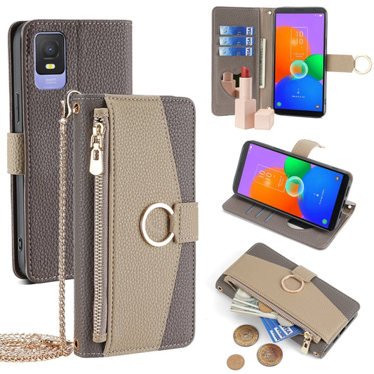 For TCL 403 Crossbody Litchi Texture Leather Phone Case(Grey) - More Brand by PMC Jewellery | Online Shopping South Africa | PMC Jewellery | Buy Now Pay Later Mobicred