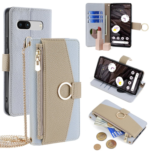 For Google Pixel 7a Crossbody Litchi Texture Leather Phone Case(Blue) - Google Cases by PMC Jewellery | Online Shopping South Africa | PMC Jewellery | Buy Now Pay Later Mobicred