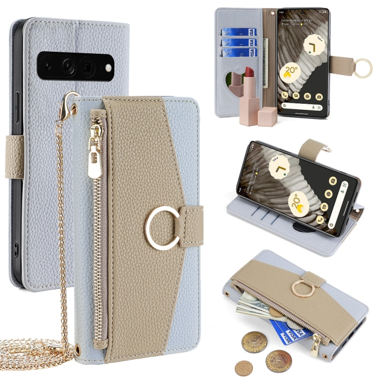 For Google Pixel 7 Pro Crossbody Litchi Texture Leather Phone Case(Blue) - Google Cases by PMC TechLife | Online Shopping South Africa | PMC TechLife | Buy Now Pay Later Mobicred