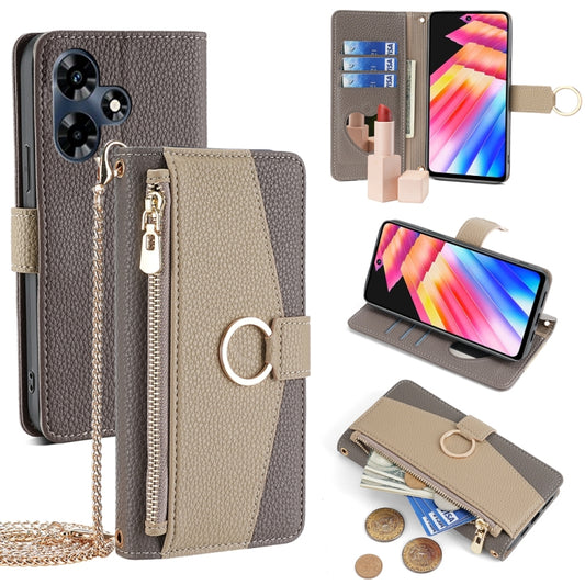 For Infinix Hot 30 4G Crossbody Litchi Texture Leather Phone Case(Grey) - Infinix Cases by PMC Jewellery | Online Shopping South Africa | PMC Jewellery | Buy Now Pay Later Mobicred