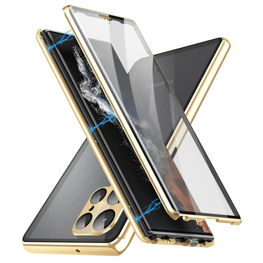 For Samsung Galaxy S25 Ultra 5G HD Full Cover Magnetic Metal Tempered Glass Phone Case(Gold) - Galaxy S25 Ultra 5G Cases by PMC Jewellery | Online Shopping South Africa | PMC Jewellery | Buy Now Pay Later Mobicred