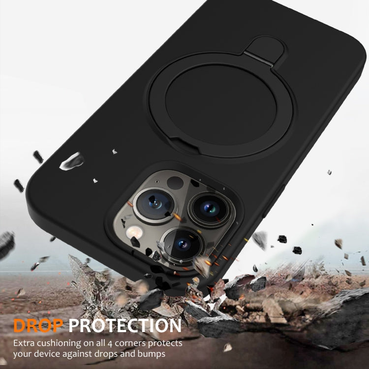 For iPhone 12 Pro Max MagSafe Magnetic Liquid Silicone Phone Case with Ring Holder(Black) - iPhone 12 Pro Max Cases by PMC TechLife | Online Shopping South Africa | PMC TechLife